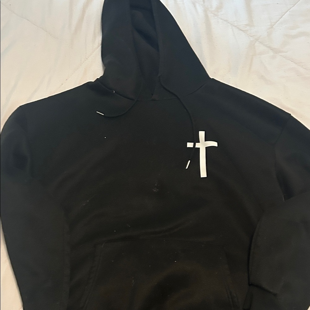 Black Hoodie with White Cross Design